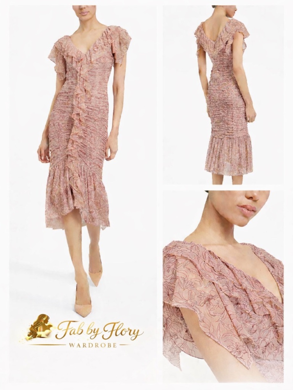 Cinq à Sept Paola Floral Ruffled Midi Dress MSRP $595